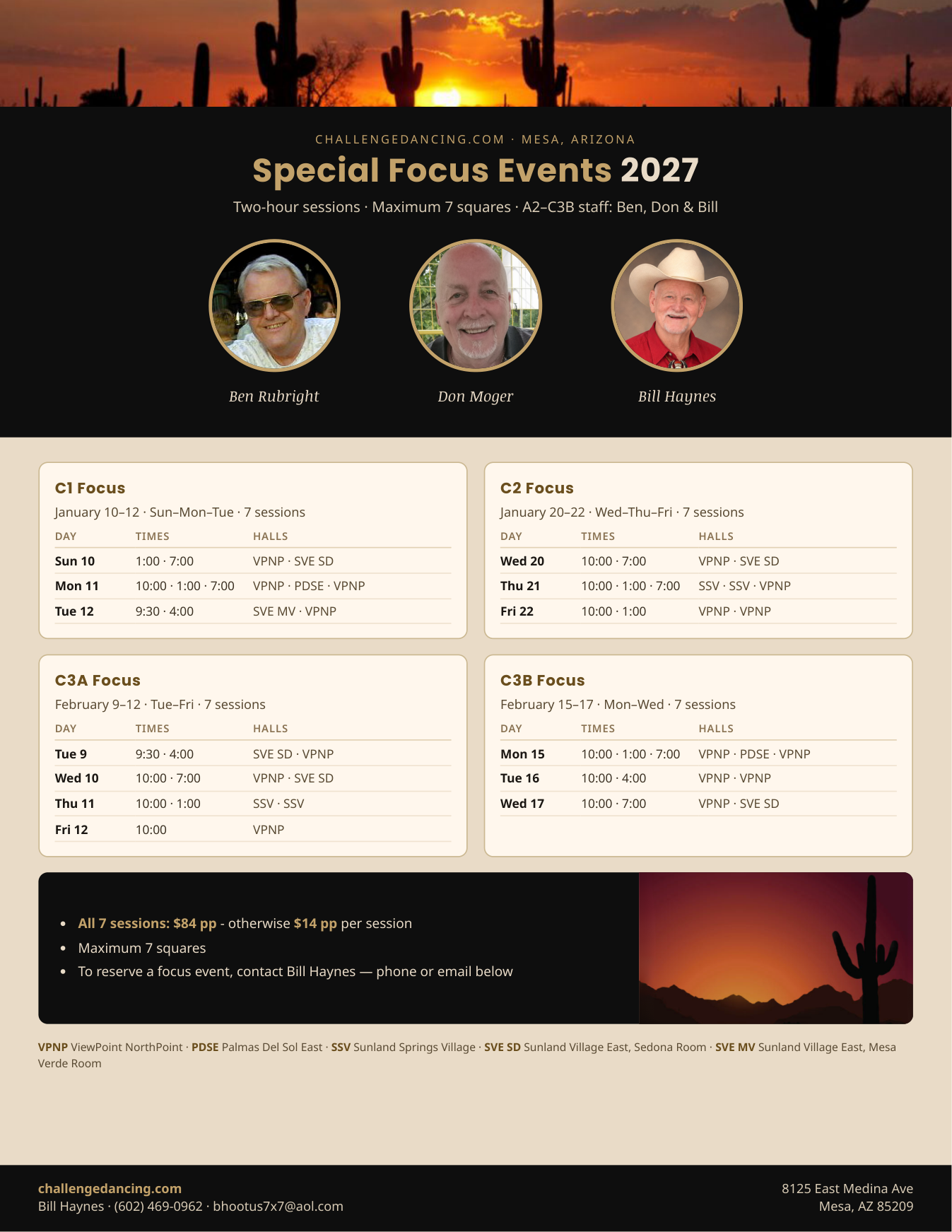 Special Focus Events 2027 — C1, C2, C3A, and C3B focus weeks in Mesa, Arizona